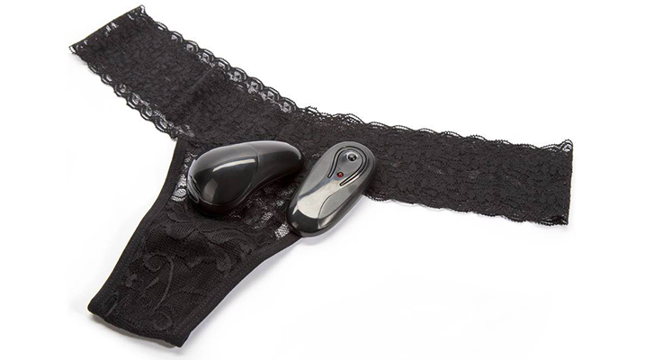secrets 5 function remote control vibrating black lace thong