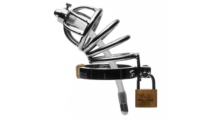 stainless steel chastity cage with urethral insert