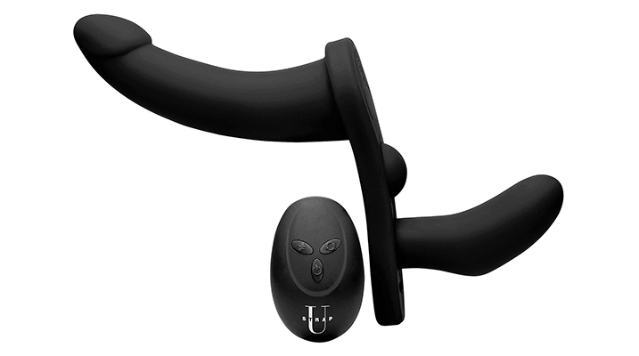 double take 10x vibrating double penetration strap-on harness